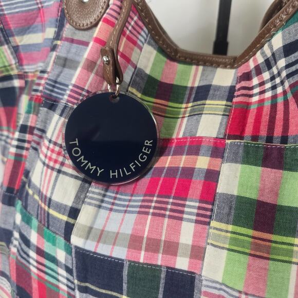 Tommy Hilfiger Tote Colorful Plaid Double Shoulder Strap 11" x 12" x 7" - Picture 6 of 16